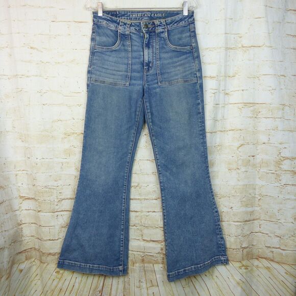 American Eagle AE Next Level Super High-Waisted Flare Jean Women 6 Short Utility - Picture 2 of 16